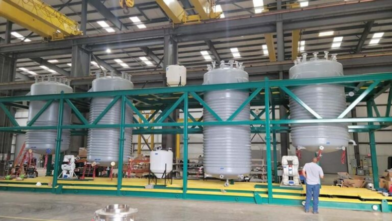Large battery recycling vessels inside a US lithium-ion processing facility