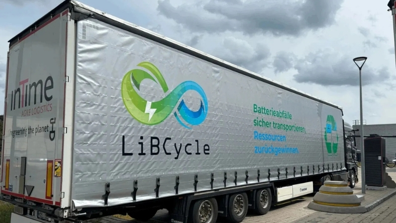 LiBCycle branded logistics truck for battery recycling operations